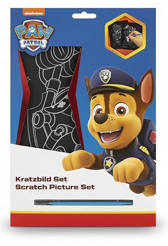Paw Patrol Scratch Picture Set – Includes 4 Assorted Scratch Art Sheets & 1 Blue Stylus Pen – Creative Activity Kit for Kids – Official Paw Patrol Craft Set