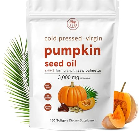 Pumpkin Seed Oil Capsules, 180 Softgels Cold Pressed Pumpkins Seed Oil for Hair Growth - Essential Fatty Acids & Zinc,Non-GMO, Gluten Free