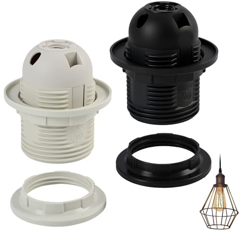 2 PCS E27 Lamp Holder Double Ring Set, White Black Bulb Holders, Standard Screw Light Fittings For Table Floor Lamps