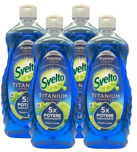 Detergente per Stoviglie a Mano, Titanium Concentrato, 5X Potere Sgrassante, 650ml, Disponibile in Varie Profumazioni (4 Unità, Fresh Lime)