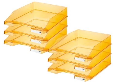 HAN brevfack klassisk, 6 st, modern, transparent och stapelbar hylla i fräsch design upp till format A4/C4, 1026-X-28, transparent orange