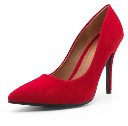 Womens Ladies Low MID HIGH Heel Pointed Toe Pumps Smart Office Work Court Shoes Size (UK 3 / EU 36 / US 5, Red Suede)