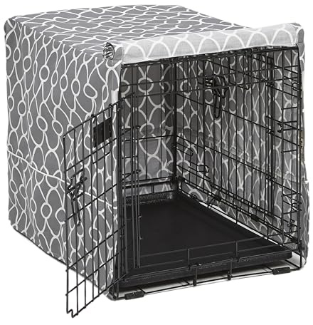MidWest Homes for Pets - Funda para jaula de perro pequeño con protector de teflón, funda de privacidad de polialgodón para jaulas de 61 cm, impresión de diseño gris, lavable, reduce los ladridos