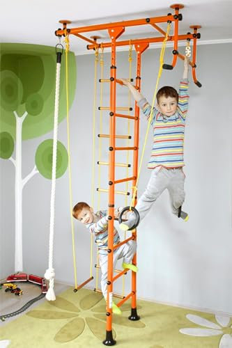 NiroSport Sprossenwand Kinderzimmer M1 Blau aufbau ohne bohrungen Kletterwand Turnwand Klettergerüst Kinder Indoor Klimmzugstange