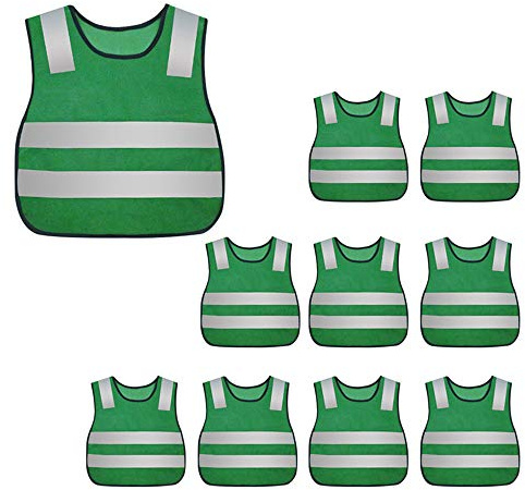 AIEOE Kids High Visibility Safety Vest Reflective Mesh Vest Running Lightweight Vest Traffic Walking Vest Green Breathable Construction Vest Neon Green for Biking 10 PCS