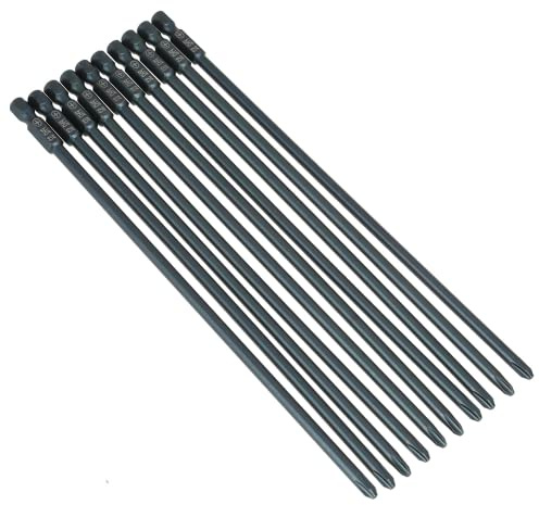 10 Stück Schraubendreher Bits Set 200mm Extra Lange Kreuzkopf PH2 Bit für 1/4 Zoll Sechskantschaft Werkzeuge
