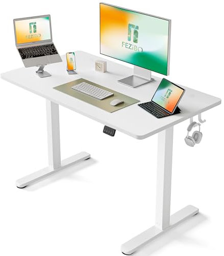 FEZIBO Schreibtisch Höhenverstellbar Elektrisch mit USB-A und USB-C-Ladeanschlüssen,100 x 60 cm,Steh-Sitz-Schreibtisch,Standing Desk,Weiß