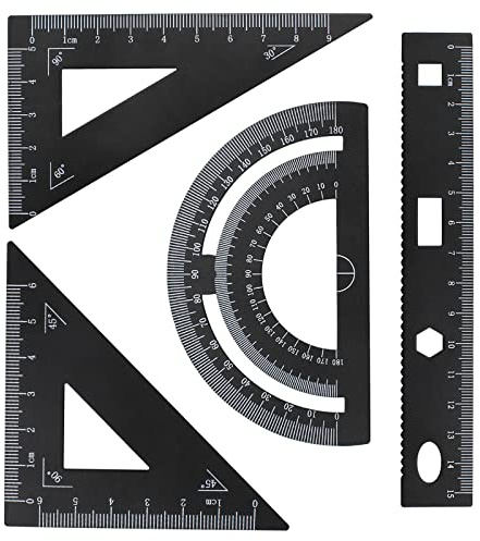 inodiref 4-teiliges Aluminium Lineal-Set für Schule und Büro, Schwarz, 15 cm lang, Solide Konstruktion