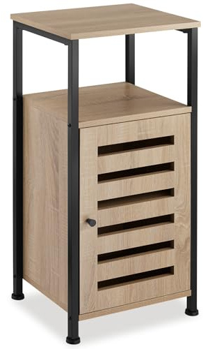 tectake® Mesa Auxiliar Salon Estilo Industrial 2 Estantes y Puerta, Mesita de Noche, Decoracion Hogar, Mesitas de Noche, Mesita Auxiliar - 31,5 x 38,5 x 81 cm Madera Industrial Clara, Roble Sonoma