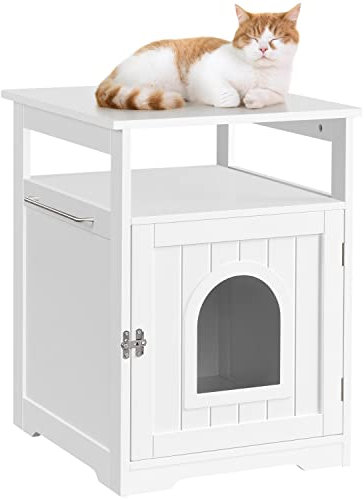 Yaheetech Cat Litter Box Enclosure, Wooden Cat House with Open Storage Shlef, Indoor Litter Cabinet Structure Furniture for Bathroom, Hidden Kitten Washroom, 52x49x64.5 cm (LxWxH)