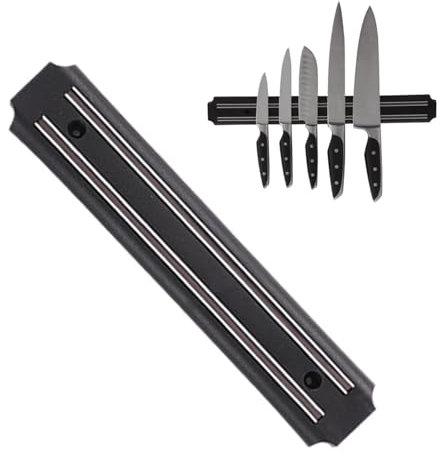 Barre à Couteaux Aimantée,Porte Couteau Magnetique,Aimant couteau mural,Porte Couteaux Aimanté,Magnétique pour Couteaux en Acier Inoxydable,Porte-couteau magnétique,Avec outil de montage,25cm,Noir