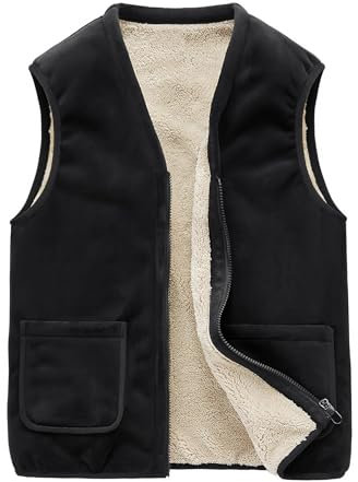 Detwen Herrenweste mit Teddyfell Gefüttert Samt Weste für Herbst Winter Schwarz Herstellergröße 4XL/ EU Größe L