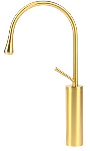Guld badrum handfat vattenkran, 48 cm tvättställskran hög, tvättställ kran för badrum av guld krom mässing, vattendroppsform