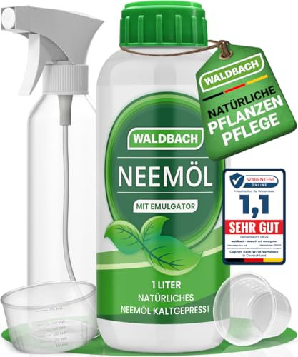 WALDBACH® Neemöl mit Emulgator [1000ml] - Natürliches Neemöl für Pflanzen mit Sprühflasche und Messbecher - 100 Liter sprühfertige Mischung - Effektive Pflanzenpflege für Garten- & Zimmerpflanzen