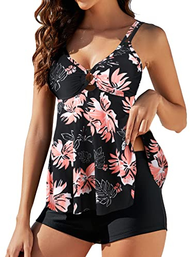 Genfien Tankinis Traje de Baño Mujer con 2 Tirantes Ajustable Boyshort