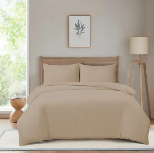 Hadi London Microfibre Duvet Cover Set Single Double King Soft Breathable Brushed Bedding Set Quilt Cover with 2 Matching Pillowcase (Mocha, King)