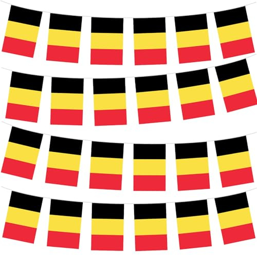 10 m/32,8 fot Belgiens flagga flaggväv med 30 flaggor för olympiska spelen Euro partydekorationer 2024, Belgien flaggbanderoll för inomhus utomhus euro fotbollsspel sportevenemang, Belgien