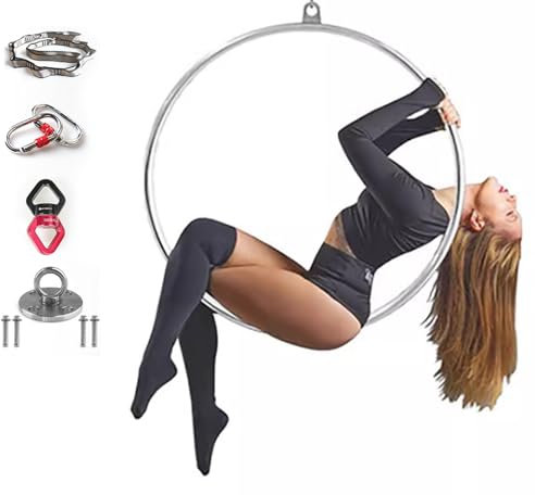 ExoticaBlend Aerial Hoop Set, Professional Aerial Lyra Hoop, 85cm/90cm Edelstahl Single Point Aerial Ring Equipment mit kompletter Rigging Hardware, Aerial Yoga Hoop Sling für Zuhause,90cm-2.5cm