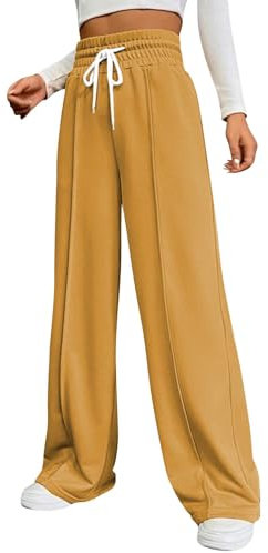 Jogginghose Damen Weite Sporthose Kordel Yogahose Baggy Freizeithose Lange Trainingshose Leicht Weich Sweatpants Einfarbig Joggpants High Waist Stoffhose Jogging Laufhosen Arbeitshose(Gelb,M)