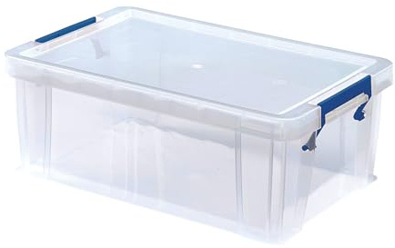 BANKERS BOX 6 x 10L Plastic Storage Boxes with Lids, ProStore Super Strong Stackable Plastic Storage Boxes (14 x 34 x 21.5cm), Made in the UK, Clear