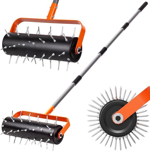 Walensee Rolling Lawn Aerator, Heavy Duty Manual Aerator Tool with 42 Spikes, Lawn Spike Aerator Roller with 71 Adjustable Handle, Soil Penetrator Push Lawn Aeration for Garden Yard Patio