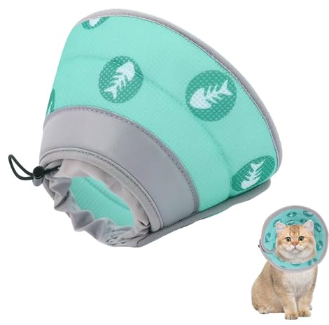 kattkrage för katter, justerbart halsband för katter, katthalsband, förhindrar läckage av sår (grön, L)