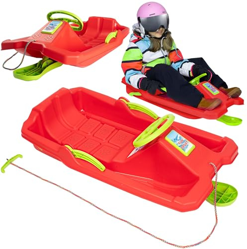 MOLTI Trineo de dirección, 84 cm, incluye cuerda de tracción, sistema de dirección sofisticado, plástico resistente al frío y a la luz, diversión invernal (rojo)