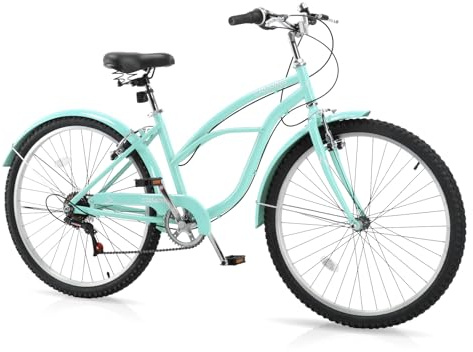 CamPingSurvivals Women Bike, 26Beach Cruiser Bike,7 Speed Commuter Bicycle