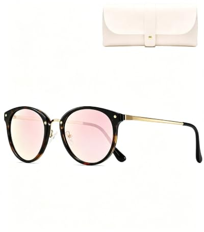 Cleoxyge Gafas de sol polarizadas para mujer y hombre, marco de metal elegante, protección UV400, para exteriores, para pesca, conducción, gafas de sol de moda (ambre/dorado/rosa, Lentes polarizadas