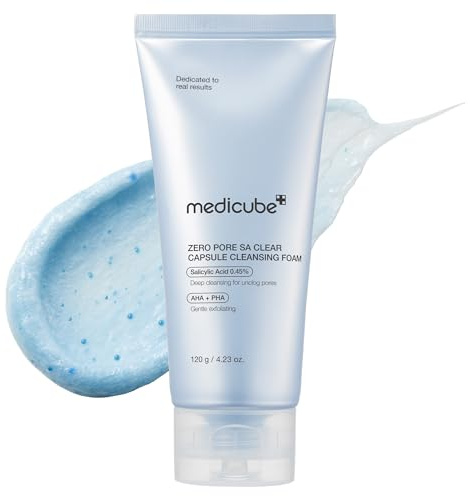 medicube Zero Pore Clear Blue Capsule Cleanser 120 g – Limpiador facial con AHA, BHA y PHA para textura, puntos negros y cuidado de poros – Limpieza diaria suave