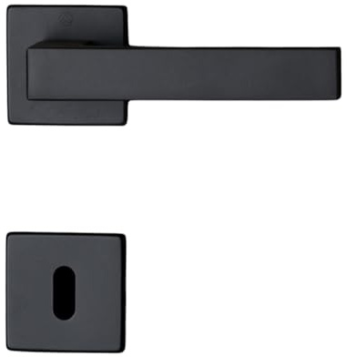 Ghidini Maniglia per porte interne YORK, zama, in diverse finiture, con rosetta quadtrata 50x50x5 mm e bocchetta foro CHIAVE, adatta per porte con spessore di 38-42mm (Zno)