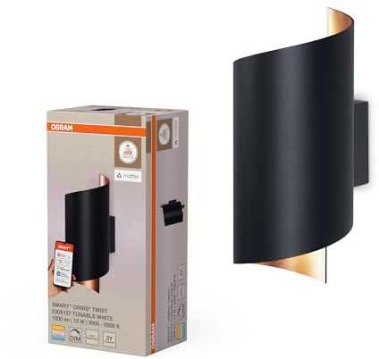 OSRAM SMART+ Matter Wall Twist LED-vägglampa Svart 230x127mm, 12W, 700lm, TW 3000-6500K, WiFi, Alexa, Aluminium