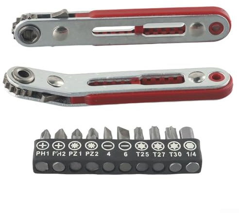 Juego de mini destornilladores de llave de carraca, 12 piezas con cabezal de accionamiento doble y mango de desplazamiento de 90 grados, funciona con puntas hexagonales de 1/4 y enchufes cuadrados de