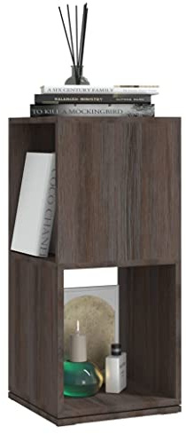 Bibliothèque Rotative à 2 Niveaux, Étagère à Livres Tournante Gris chêne 34,5x34,5x75,5 cm Bois d'ingénierie