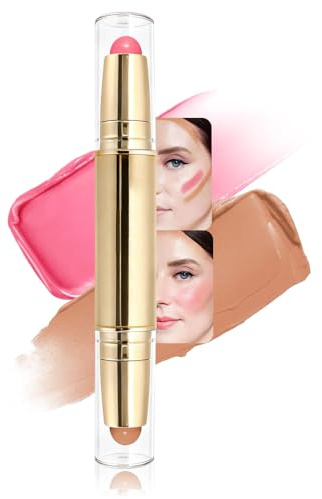 evpct 2In1 Moisturizing Cream Blush & Contour Stick Makeup Multiuse, Blendable Rose & Warm Nude Butter Blush Bronzer Contour Contouring Stick for Cheeks, Natural Radiant Finish, Vegan & Cruelty-Free