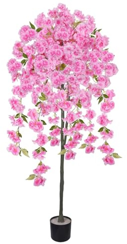 Zythrem 5FT Cherry Blossom Tree Tall Fake Plant with Blooming Pink Floral Outdoor Fake Flower Tree Potted Artificial Weeping Trees for Home Decor Indoor Room Porch Patio Yard