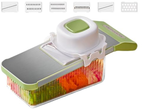 Hachoir à aliments 6 en 1 multifonctionnel portable et réglable avec récipient - hachoir et tranchoir - Pour gingembre, épices, carottes, tomates, salade, fruits