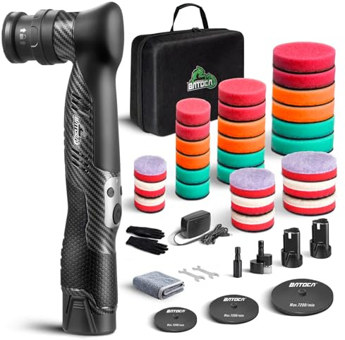 BATOCA S5 Mini Lucidatrice a Batteria, piccola lucidatrice orbitale casuale per la lucidatura e la cura dell'auto kit di tamponi di lucidatura da 25/50/75mm con 2 batterie 6 velocità 2000-5500giri/min
