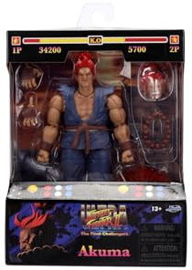 Jada Toys Street Fighter Figurine Akuma (15,7 cm) – Figurine articulée de Collection et d'action de Street Fighter 2 : The Final Challengers, avec tête, Mains et Accessoires alternatifs, à partir de