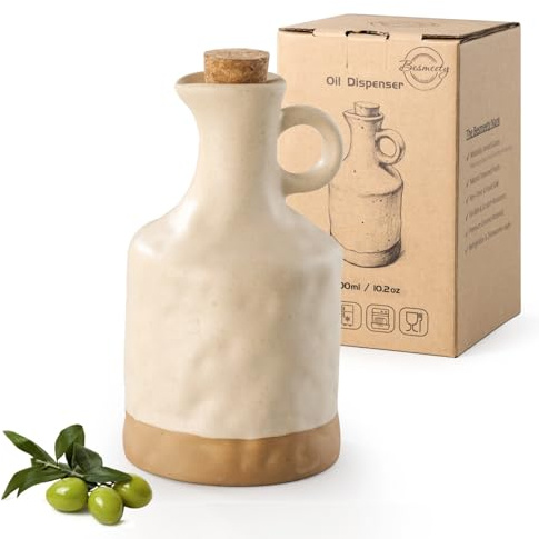 Besmeety Set med vinäger och oljeflaskor, 300 ml oljeflaska med hällpip keramik, vinäger oljeflaskor, olivolja flaska (ostfärg)