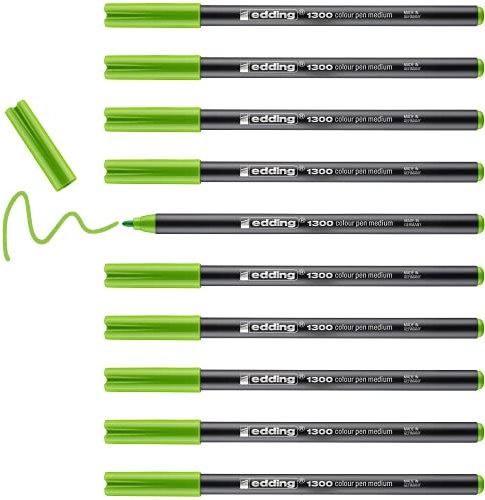 edding 1300 Fasermaler medium - hellgrün - 10 Stifte - Rundspitze 2 mm - Filzstift zum Zeichnen und Schreiben - Filzstift für Schule, Mandala, Bullet Journal