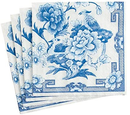 Caspari Paper Cocktail Napkins, Pack of 20, Blue/White 12450C