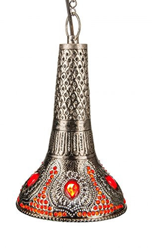 Orientalische Lampe Messing Pendelleuchte Silber Ajdina - 30cm E27 | Indische Design Hängeleuchte Leuchte aus Indien | Orient Lampen für Wohnzimmer Küche oder Hängend über den Esstisch