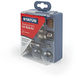 STATUS 10‑Piece Universal Replacement Car Bulb and Fuse Kit, Emergency Spare Light Bulbs + Fuses for Common Vehicle Levels, Compact Storage Case, (CSBK1PKB6)