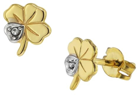 trendor Damen Ohrringe Kleeblatt 333 Gold 8 Karat Bicolor Glücksklee Ohrstecker aus Echtgold für Frauen, 75094