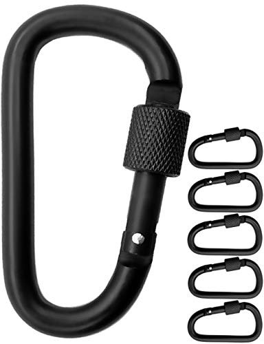 OUTDOOR SAXX 5 Stück große Schraub-Karabiner, Material-Karabiner, 8 cm, Aluminium, schwarz