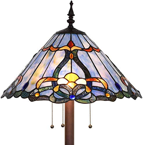 Bieye L30687 Lampada da terra in vetro colorato in stile barocco Tiffany per la decorazione della casa del soggiorno, 3 luci, 45,7 cm di larghezza x 160 cm di altezza