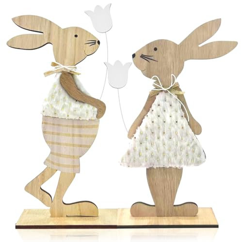 Espositori Decorativi per Pasqua, Coniglietto Pasquale in Legno, 2 Pezzi Coniglietti Decorativi in Legno, decorazione pasquale per Pasqua, Decorazione Pasquale per Feste Giardino Casa