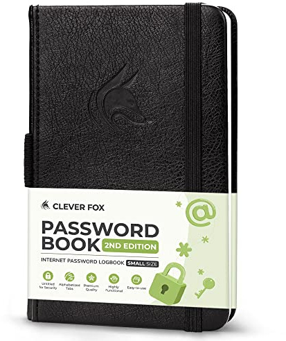 Clever Fox Lösenordsbok 2:a upplagan Liten – Ficka Lösenordsbehållare med laminerade alfabetiska flikar – Internetadress Anteckningsbok och inloggningsinformation Organiseringsdagbok – 8,9 x 14,2 cm