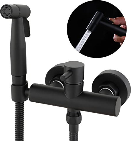 Wussh Kit de douchette pour toilettes musulmanes - Noir mat - Avec mitigeur chaud et froid - Fixation murale